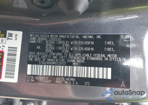 2021 Toyota Highlander Xle z USA, uszkodzony, nr VIN 5TDGZRBH8MS528707